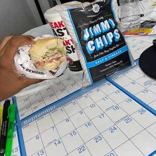 Club lulu, Salt abs Vinegar Jimmy John&apos;s chips, and lemonade