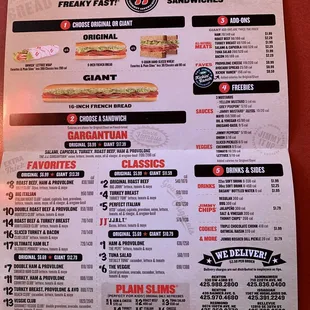 the menu for jimmy john&apos;s