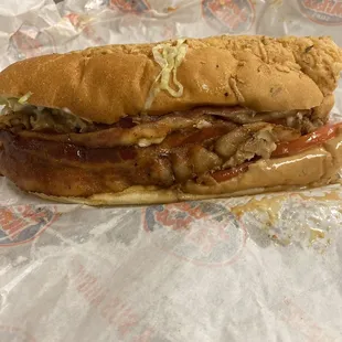 a sub sandwich on a wrapper