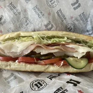 a sub sandwich on a wrapper