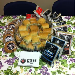 a tray of sandwiches on a table