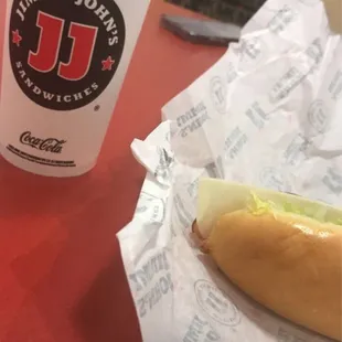 a hot dog and a drink