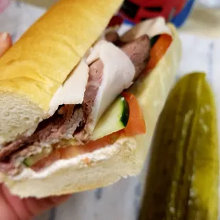 Bootlegger w/cucumbers &amp; hot cherry peppers &amp; of course a pickle! Not how I remember it but big enough to share - share with ME! ;) 01/11/18