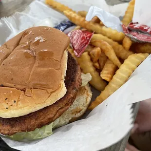 Veggie burger and fries