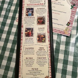 Drink and speciality cocktail menu