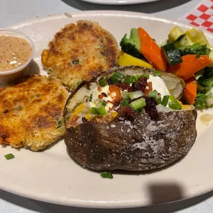 Crab cakes and baked potato