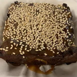 Sweet potato bread pudding with a buttermilk tahini caramel and toasted sesame seeds.......man listen this was next level amazing!