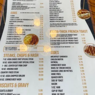 Menu for breakfast is large...