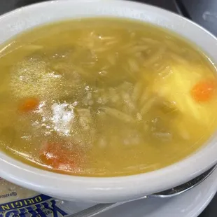 Chicken noodle soup was delicious.  Added a little salt.
