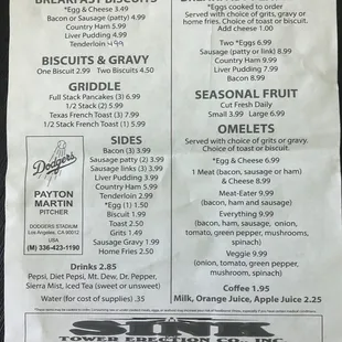 Breakfast menu