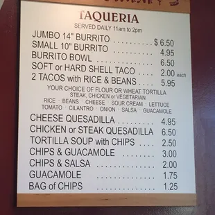 Mexican menu