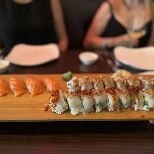Salmon sushi and a few custom rolls