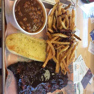 Half rack with good beans, so so fries.