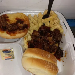 Brisket, mac and cheese dinner roll