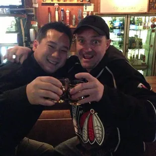 Scotty and Bill enjoying a shot!