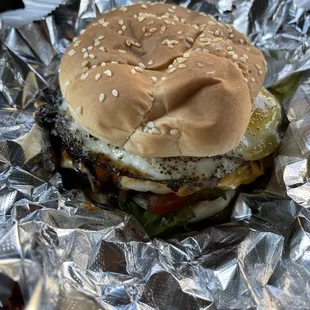 Jimmy's burger with a fried egg added must have.