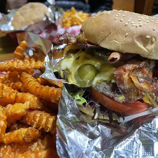 Drunken burger with Sweet Potato Fries