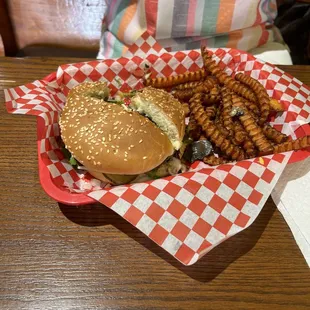 Mushroom Burger and sweet potato fries .