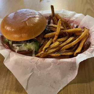 Cheeseburger with bacon and BBQ sauce