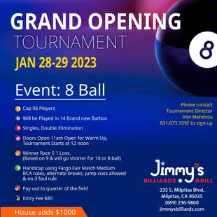 Grand Opening 8 Ball Tournament