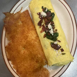 Feta cheese omelette with bacon