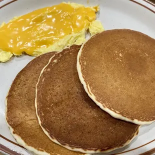 Pancakes and scrambled eggs