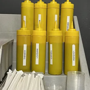 Ketchup is out on the tables &amp; they have hot sauces here