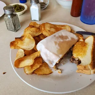 patty melt with HOMEMADE CHIPS!