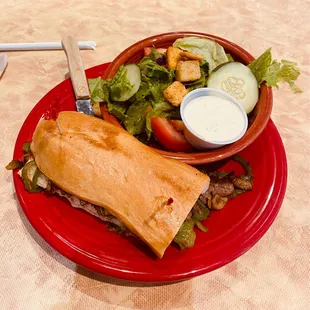 Philly sandwich &amp; side salad.
