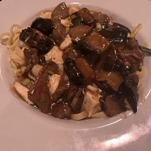 The Filet Tips special. The large pieces are portabella mushrooms.