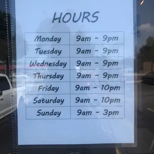 hours on the menu