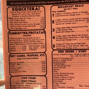 Back of menu