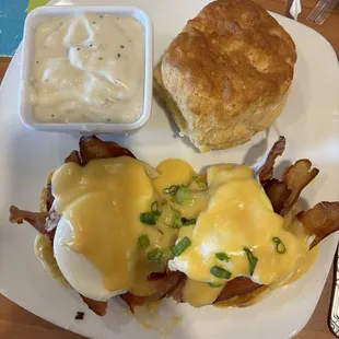 Classic Eggs Benedict with a biscuit and gravy side