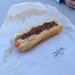 A nice, if somehat small, Chili Dog.