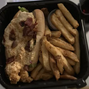 Po Boy topped with real bacon and crab dip.