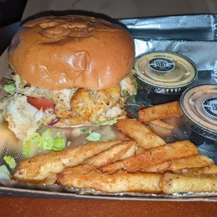 The crab cake sandwich was perfect and there were a lot more fries than what is in the pic.