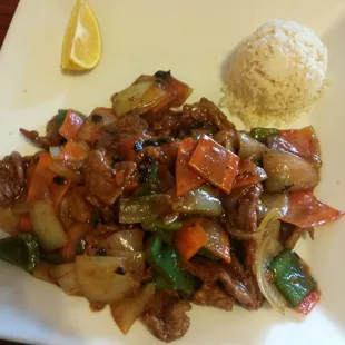 Pepper steak with fried rice