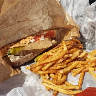 Dog, fries wrapped in wax paper - Classic !!!