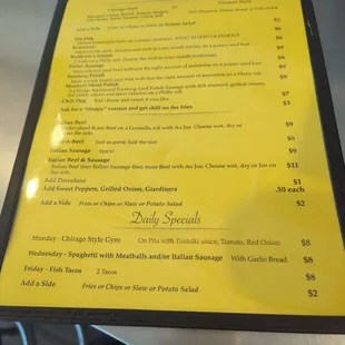 The menu