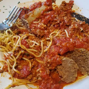 Spaghetti works in progress but missing mushrooms