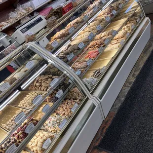 a display case full of donuts