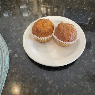 Complimentary poppyseed &amp; blueberry muffins