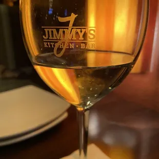 Jimmy's on the wine glasses