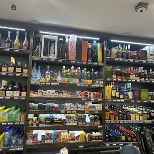 shelves of liquor in a store
