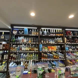 shelves of liquor in a store