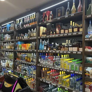 shelves of liquor in a store