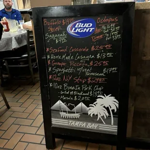 a blackboard menu