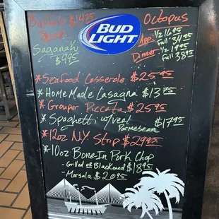 a menu on a blackboard