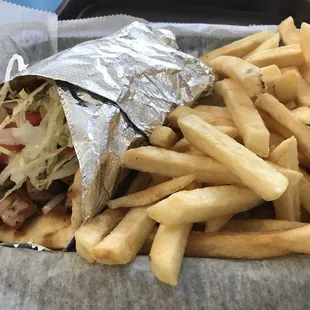 Souvlaki and fries