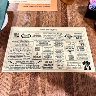 Jimmy's May Calendar